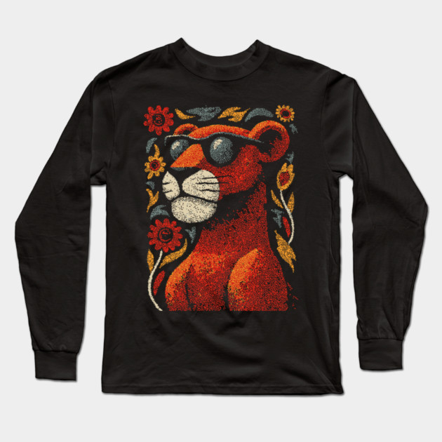 Folk Art Cougar | The Ghost Cat of the Mountains Long Sleeve T-Shirt by TuncGK