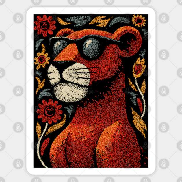 Folk Art Cougar | The Ghost Cat of the Mountains Sticker by TuncGK