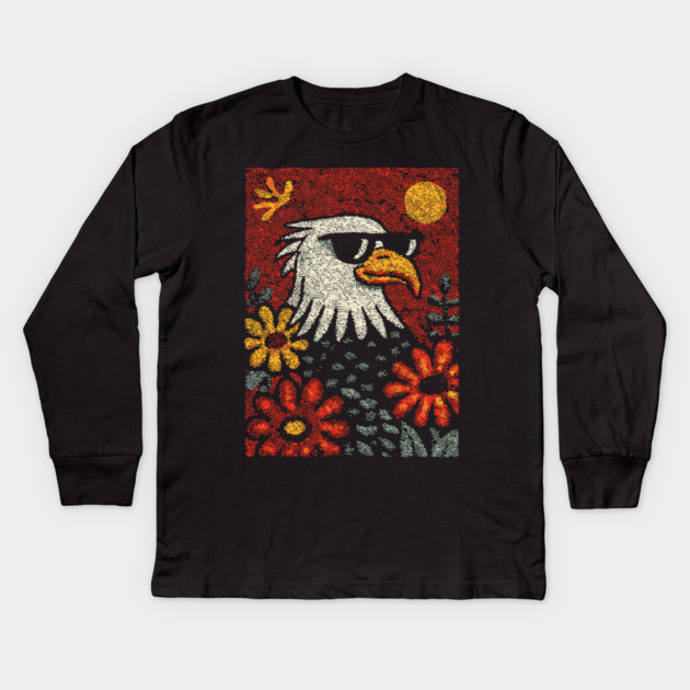 Americana Eagle | Fourth of July Folk Art Kids Long Sleeve T-Shirt by TuncGK