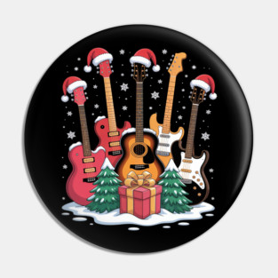 Guitar Santa Hat Christmas Tree Funny Music Loves Xmas Pin
