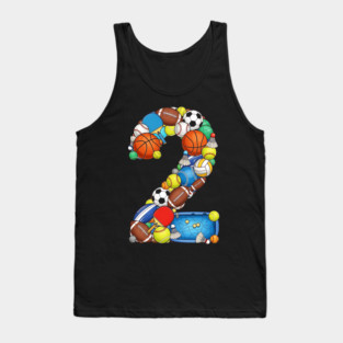 Kids 2nd Birthday Sports Big Number Two 2 Year Old Boy Tank Top