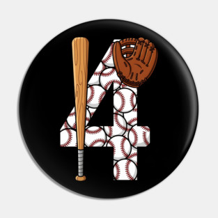 Kids 4th Birthday Four, 4 Year Old Boys Birthday Baseball Theme Pin