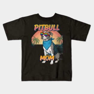 Pitbull Mom Beach Dog Lover - Summer Pitbull with Rainbow Sunglasses Kids T-Shirt