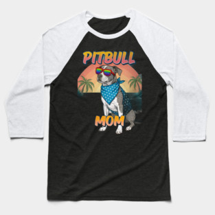Pitbull Mom Beach Dog Lover - Summer Pitbull with Rainbow Sunglasses Baseball T-Shirt