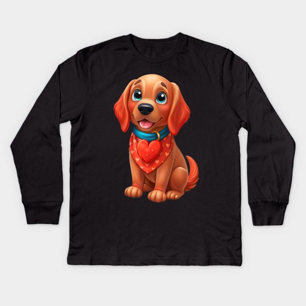 Cute Red Golden Retriever Puppy Dog with Heart - Sweet Pet Lover Design Kids Long Sleeve T-Shirt by IamActiveDog