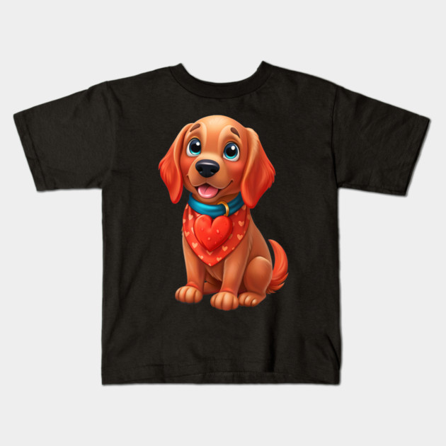 Cute Red Golden Retriever Puppy Dog with Heart - Sweet Pet Lover Design Kids T-Shirt by IamActiveDog