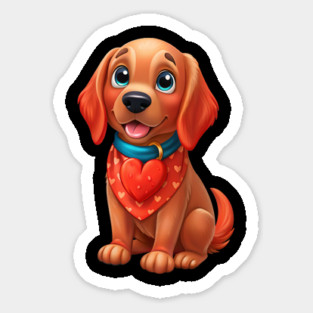 Cute Red Golden Retriever Puppy Dog with Heart - Sweet Pet Lover Design Sticker