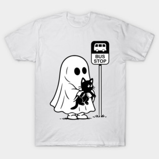 Cute spooky ghost at the bus stop. T-Shirt