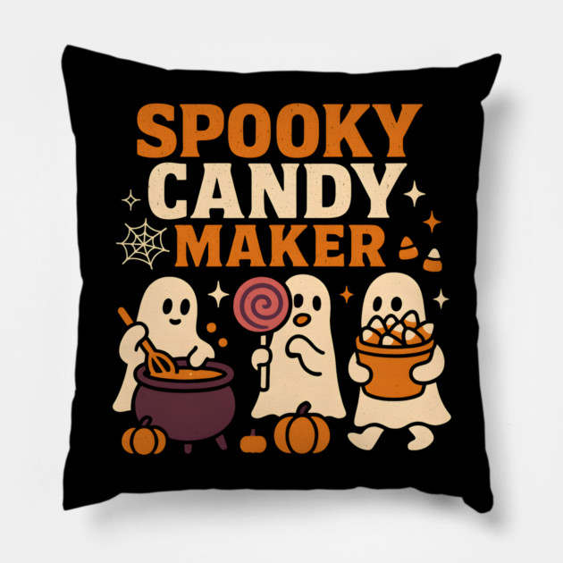 Spooky Candy Maker Halloween Ghost Sweet Treats Graphic Gift Pillow by MakerMind8.2