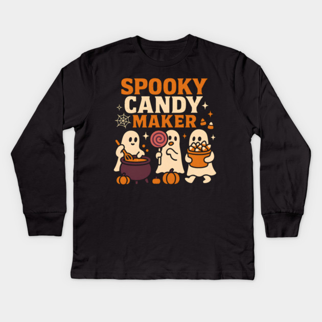 Spooky Candy Maker Halloween Ghost Sweet Treats Graphic Gift Kids Long Sleeve T-Shirt by MakerMind8.2