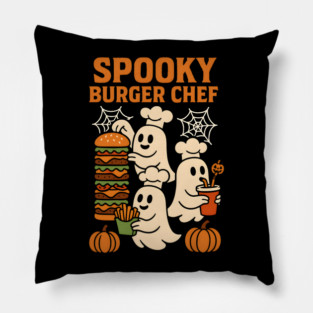 Spooky Burger Chef Halloween Ghost Cooking Graphic Gift Pillow