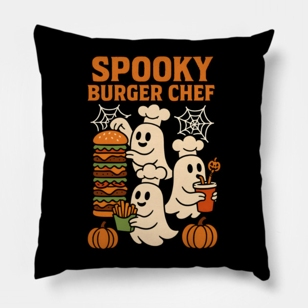 Spooky Burger Chef Halloween Ghost Cooking Graphic Gift Pillow by MakerMind8.2