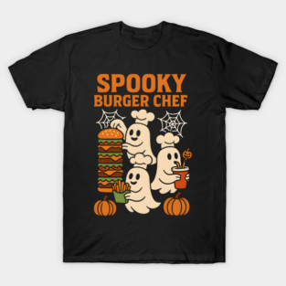 Spooky Burger Chef Halloween Ghost Cooking Graphic Gift T-Shirt