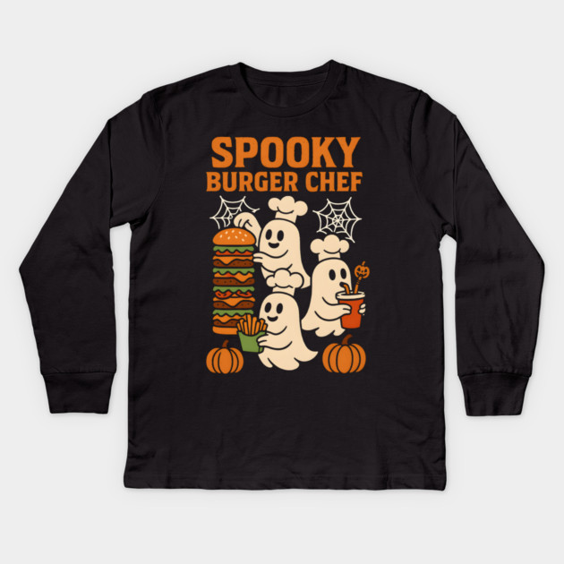 Spooky Burger Chef Halloween Ghost Cooking Graphic Gift Kids Long Sleeve T-Shirt by MakerMind8.2
