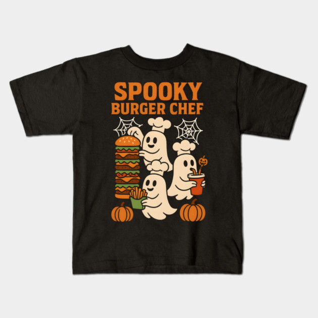 Spooky Burger Chef Halloween Ghost Cooking Graphic Gift Kids T-Shirt by MakerMind8.2