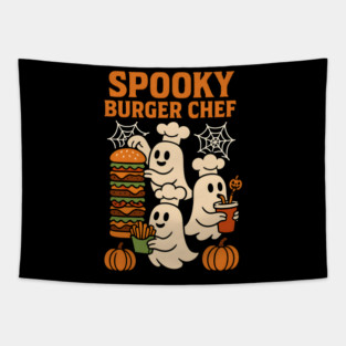 Spooky Burger Chef Halloween Ghost Cooking Graphic Gift Tapestry