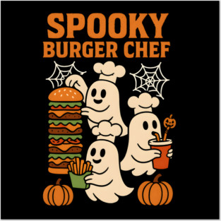 Spooky Burger Chef Halloween Ghost Cooking Graphic Gift Posters and Art