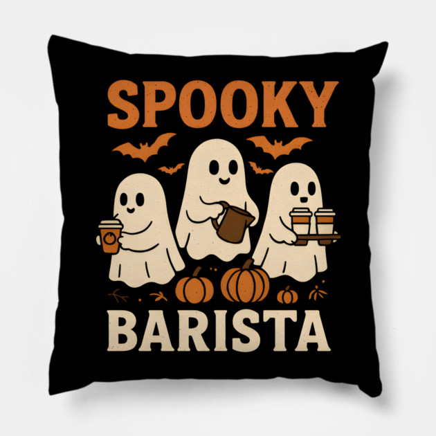 Spooky Barista Halloween Ghost Coffee Graphic Gift Pillow by MakerMind8.2