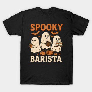 Spooky Barista Halloween Ghost Coffee Graphic Gift T-Shirt