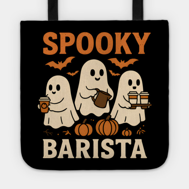 Spooky Barista Halloween Ghost Coffee Graphic Gift Tote by MakerMind8.2