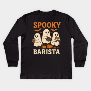 Spooky Barista Halloween Ghost Coffee Graphic Gift Kids Long Sleeve T-Shirt