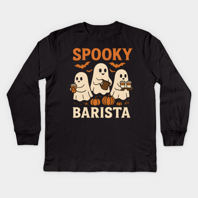 Spooky Barista Halloween Ghost Coffee Graphic Gift Kids Long Sleeve T-Shirt by MakerMind8.2