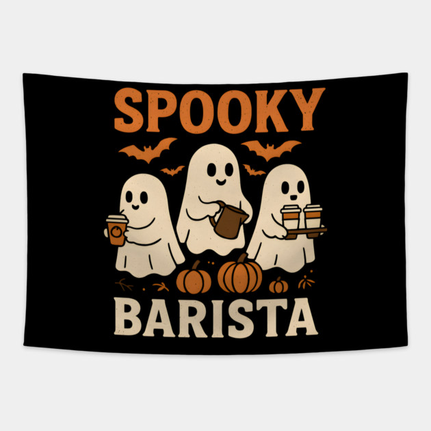 Spooky Barista Halloween Ghost Coffee Graphic Gift Tapestry by MakerMind8.2