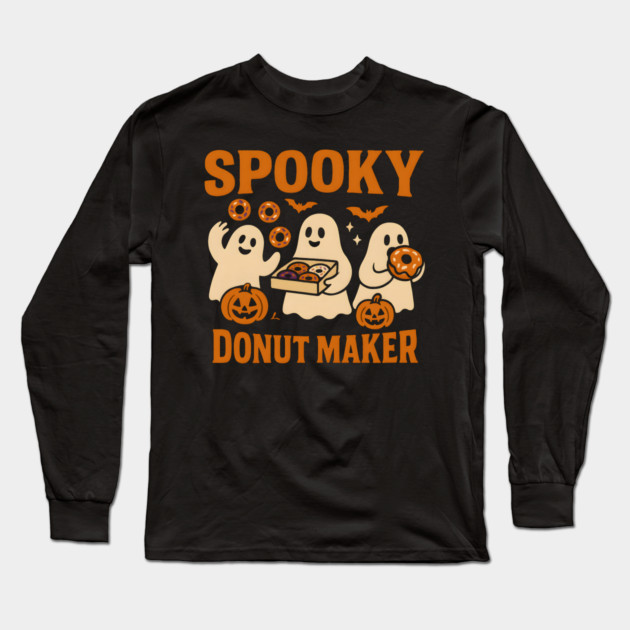 Spooky Donut Maker Halloween Ghost Baking Graphic Gift Long Sleeve T-Shirt by MakerMind8.2