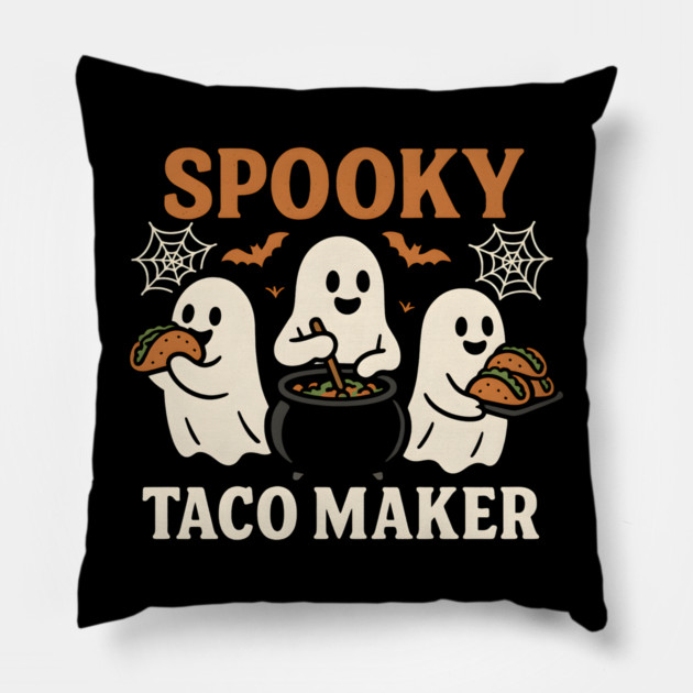 Spooky Taco Maker Halloween Ghost Cooking Graphic Gift Pillow by MakerMind8.2