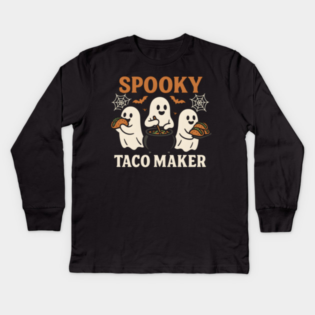 Spooky Taco Maker Halloween Ghost Cooking Graphic Gift Kids Long Sleeve T-Shirt by MakerMind8.2