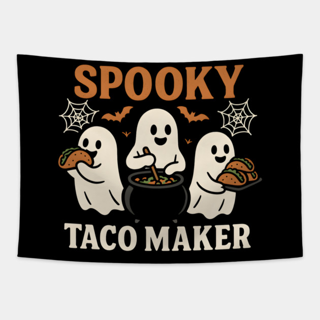 Spooky Taco Maker Halloween Ghost Cooking Graphic Gift Tapestry by MakerMind8.2