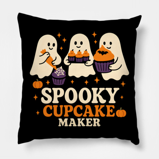 Spooky Cupcake Maker Halloween Ghost Baking Graphic Gift Pillow by MakerMind8.2