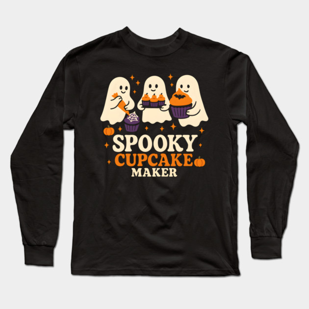 Spooky Cupcake Maker Halloween Ghost Baking Graphic Gift Long Sleeve T-Shirt by MakerMind8.2
