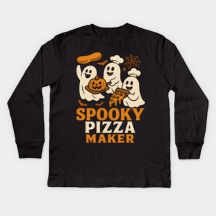 Spooky Pizza Maker Halloween Ghost Foodie Graphic Gift Kids Long Sleeve T-Shirt