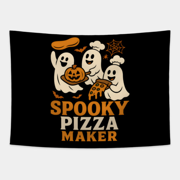 Spooky Pizza Maker Halloween Ghost Foodie Graphic Gift Tapestry by MakerMind8.2