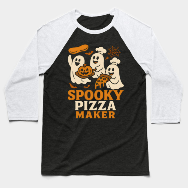 Spooky Pizza Maker Halloween Ghost Foodie Graphic Gift Baseball T-Shirt by MakerMind8.2