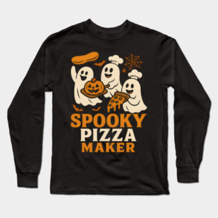 Spooky Pizza Maker Halloween Ghost Foodie Graphic Gift Long Sleeve T-Shirt