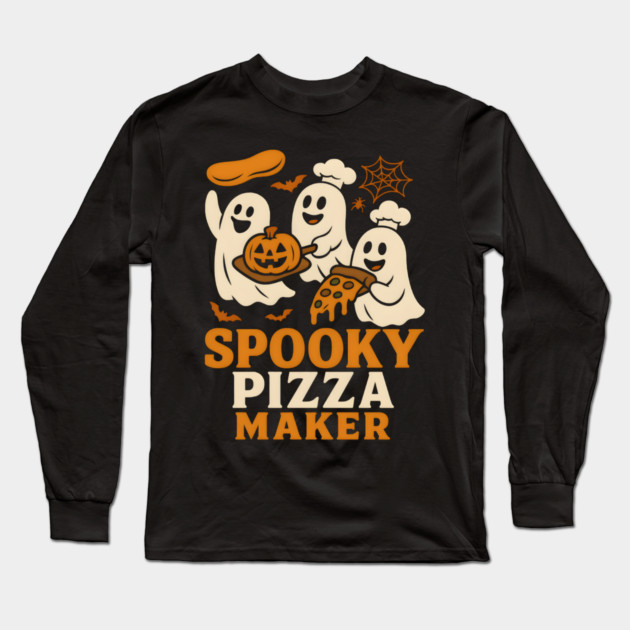 Spooky Pizza Maker Halloween Ghost Foodie Graphic Gift Long Sleeve T-Shirt by MakerMind8.2