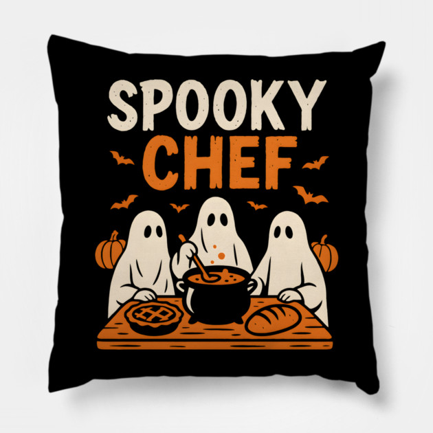 Spooky Chef Halloween Ghost Cooking Graphic Gift Pillow by MakerMind8.2