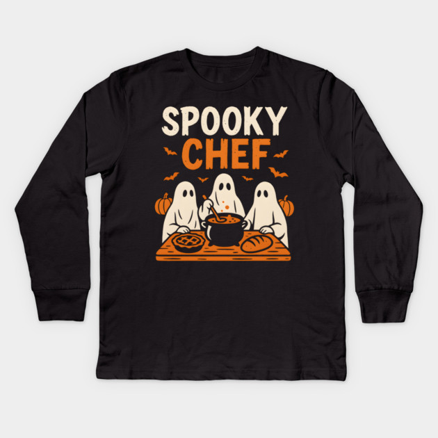 Spooky Chef Halloween Ghost Cooking Graphic Gift Kids Long Sleeve T-Shirt by MakerMind8.2