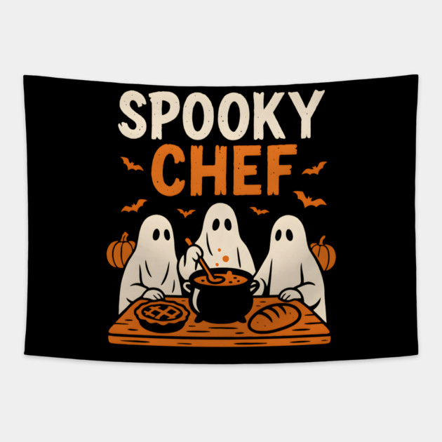 Spooky Chef Halloween Ghost Cooking Graphic Gift Tapestry by MakerMind8.2