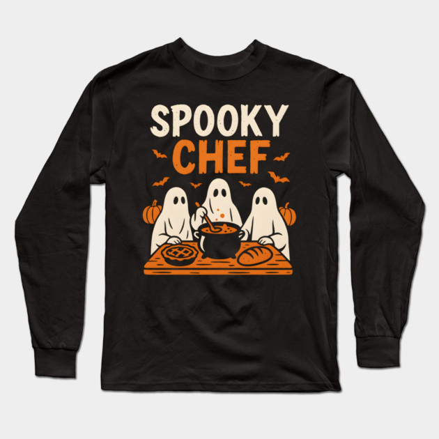 Spooky Chef Halloween Ghost Cooking Graphic Gift Long Sleeve T-Shirt by MakerMind8.2