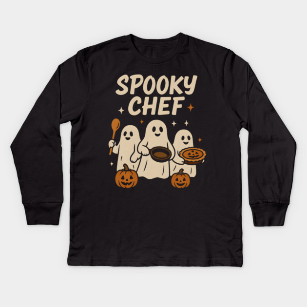 Spooky Pizza Maker Halloween Ghost Cooking Graphic Gift Kids Long Sleeve T-Shirt by MakerMind8.2