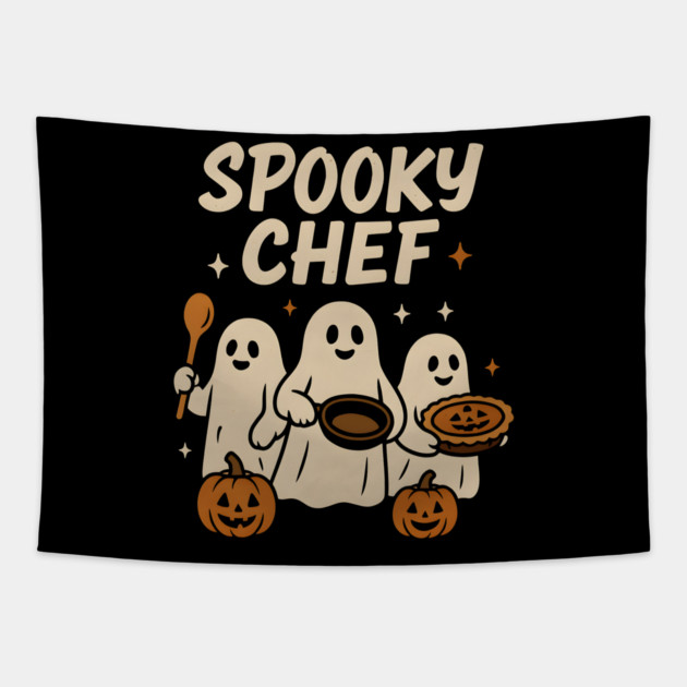 Spooky Pizza Maker Halloween Ghost Cooking Graphic Gift Tapestry by MakerMind8.2