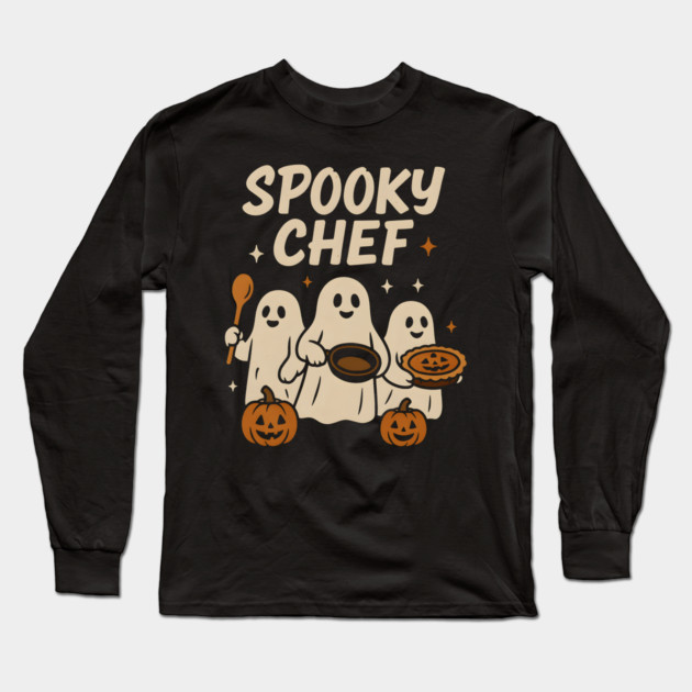 Spooky Pizza Maker Halloween Ghost Cooking Graphic Gift Long Sleeve T-Shirt by MakerMind8.2