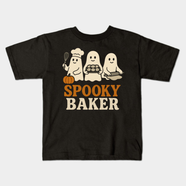 Spooky Baker Halloween Ghost Baking Cookies Graphic Gift Kids T-Shirt by MakerMind8.2