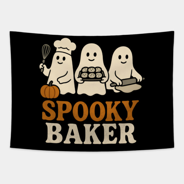 Spooky Baker Halloween Ghost Baking Cookies Graphic Gift Tapestry by MakerMind8.2