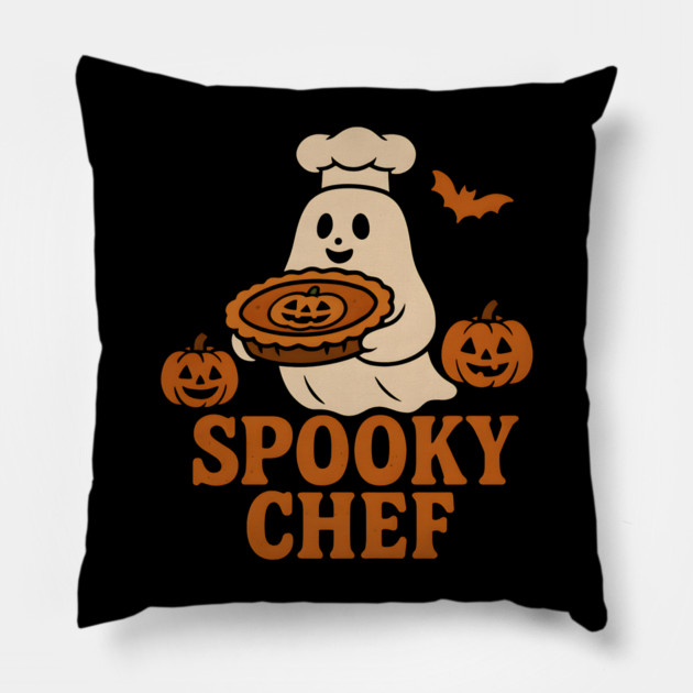 Spooky Chef Halloween Ghost Pumpkin Pie Graphic Gift Pillow by MakerMind8.2