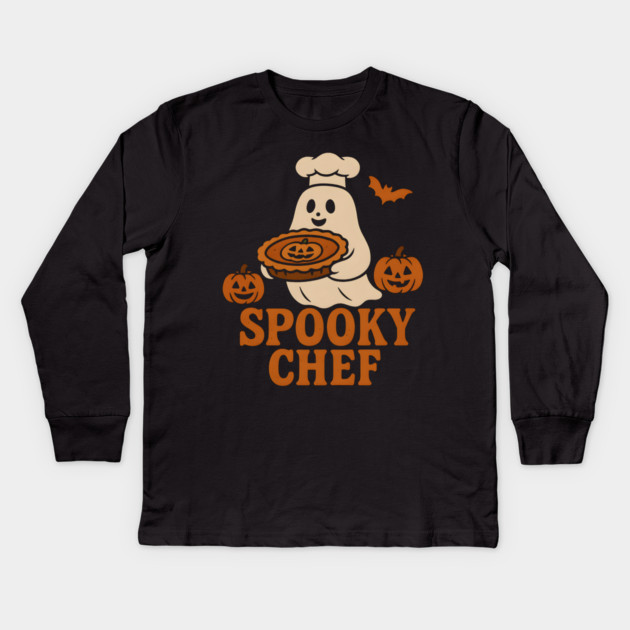 Spooky Chef Halloween Ghost Pumpkin Pie Graphic Gift Kids Long Sleeve T-Shirt by MakerMind8.2