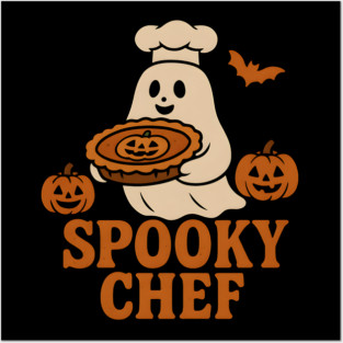 Spooky Chef Halloween Ghost Pumpkin Pie Graphic Gift Posters and Art